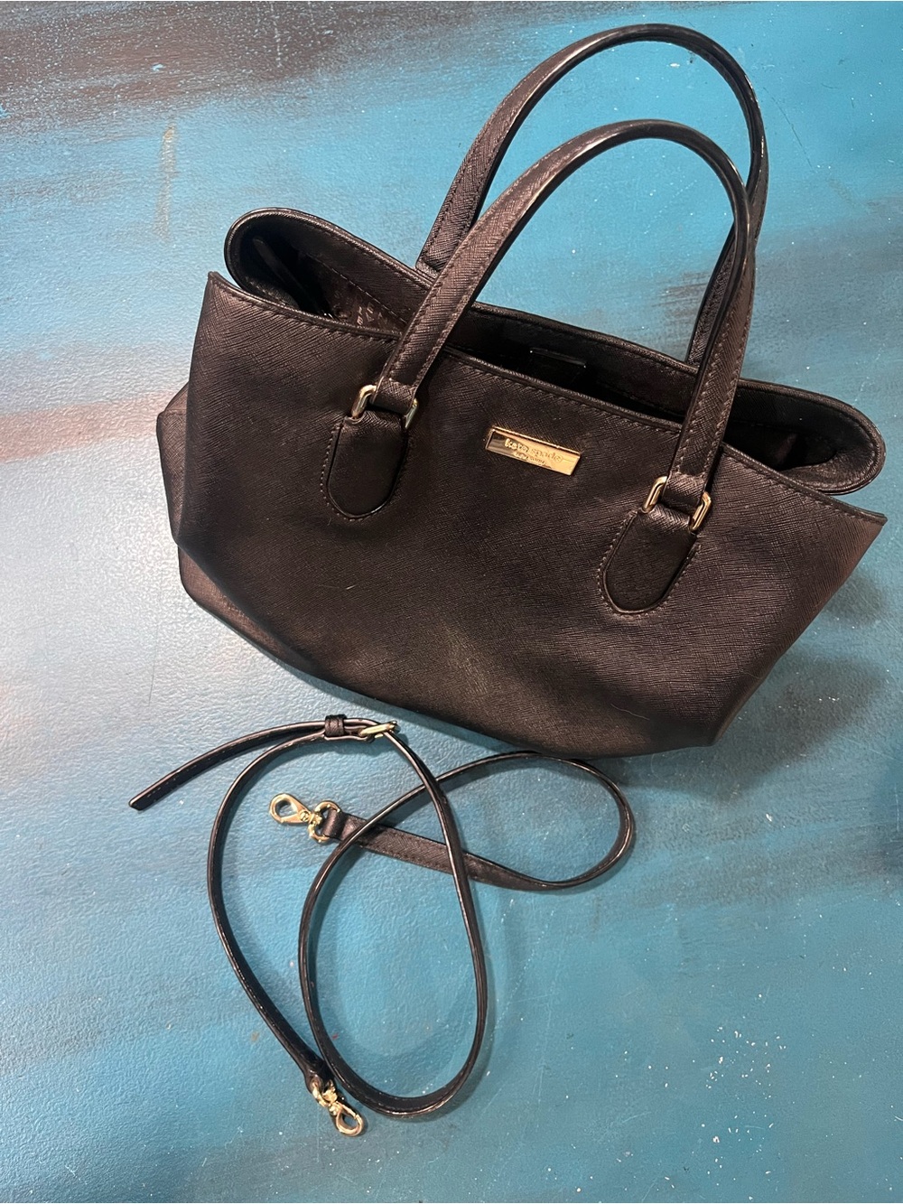 Kate Spade Black Saffiano Leather Shoulder Bag with Removable Strap